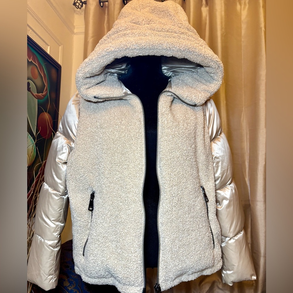 NWOT - CALVIN KLEIN  Faux Sherpa Combo Puffer Jacket Size L